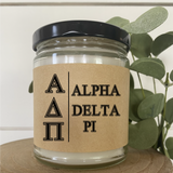 Alpha Delta Pi// Sorority 9 oz Hand Poured All Natural Soy Candles // Personalized Option // Choose Your Scent // Greek Letters
