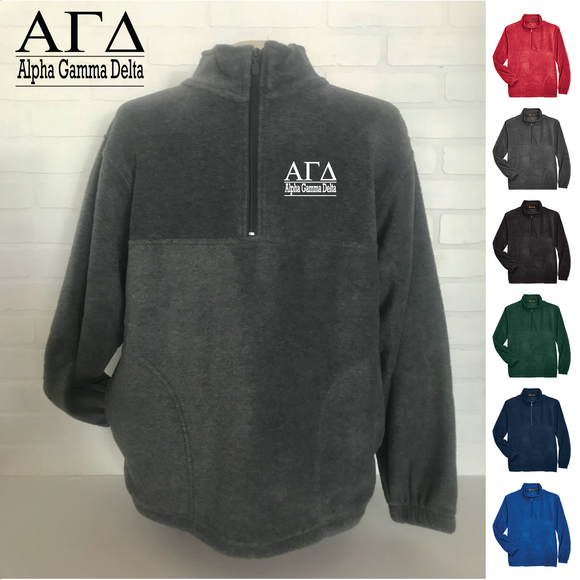Alpha Gamma Delta / Sorority Embroidered Fleece Quarter Zip Pullover Jacket