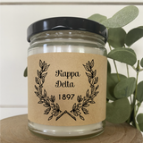 Kappa Delta // Sorority 9 oz Hand Poured All Natural Soy Candles // Personalized Option // Choose Your Scent // Laurel Design