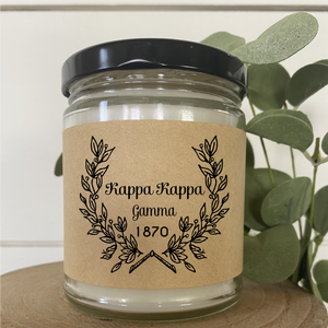 Kappa Alpha Theta// Sorority 9 oz Hand Poured All Natural Soy Candles // Personalized Option // Choose Your Scent // Laurel Design