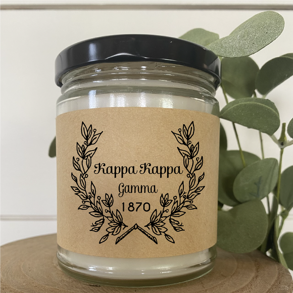 Kappa Kappa Gamma// Sorority 9 oz Hand Poured All Natural Soy Candles // Personalized Option // Choose Your Scent // Laurel Design