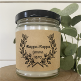 Kappa Kappa Gamma// Sorority 9 oz Hand Poured All Natural Soy Candles // Personalized Option // Choose Your Scent // Laurel Design