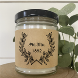 Phi Mu// Sorority 9 oz Hand Poured All Natural Soy Candles // Personalized Option // Choose Your Scent // Laurel Design