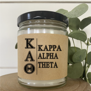 Kappa Alpha Theta// Sorority 9 oz Hand Poured All Natural Soy Candles // Personalized Option // Choose Your Scent // Greek Letters