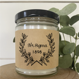 Sigma Sigma Sigma// Sorority 9 oz Hand Poured All Natural Soy Candles // Personalized Option // Choose Your Scent // Laurel Design
