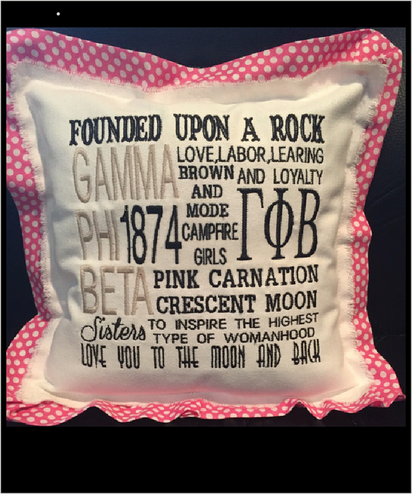 Gamma Phi Beta Embroidered Pillow