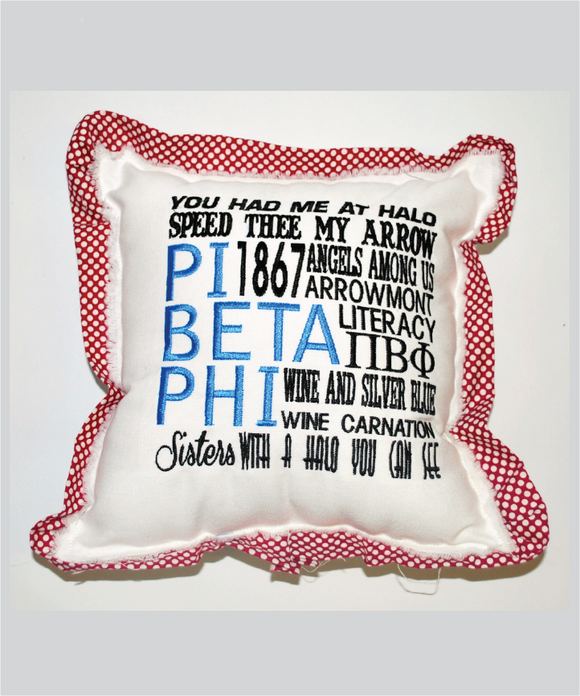 Pi Phi Embroidered Pillow